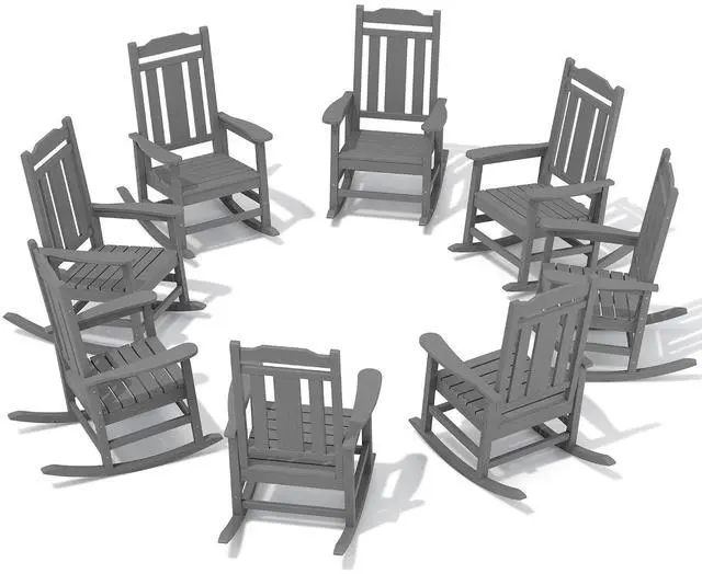 Main image of Outdoor Rocking Chair Gray Set of 8, All Weather Patio Rocking Chair, HDPE Poly Rocking Chair for Adults, Heavy Duty Front Porch Rocker