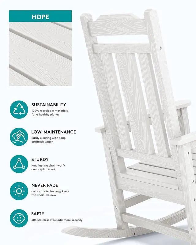 Alt view image 5 of 7 - Outdoor Rocking Chair Set of 6, Patio Rocking Chair Sets, HDPE Rocking Chair for Adults, White