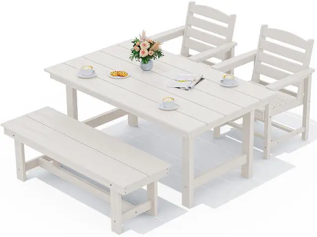 Main image of Kitchen Table Set for 467" Extended Large Dining Table with 1 Bench and 2 Chairs, White
