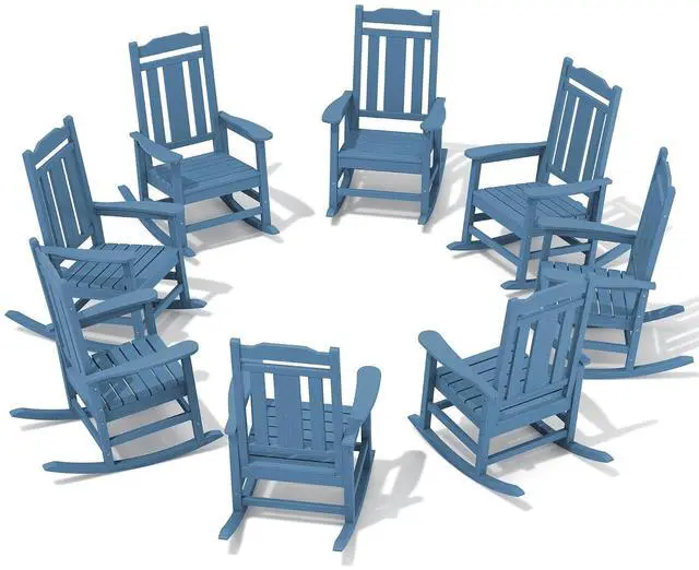 Main image of Outdoor Rocking Chair Blue Set of 8, All Weather Patio Rocking Chair, HDPE Poly Rocking Chair for Adults, Heavy Duty Front Porch Rocker