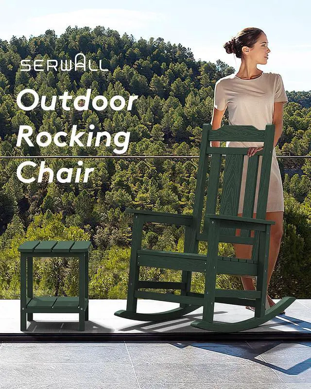 Alt view image 7 of 7 - Outdoor Rocking Chair, Patio Rocking Chairs for Porch, HDPE Rocking Chair Outdoor for Adults, Heavy Duty Front Porch Rocker, Green