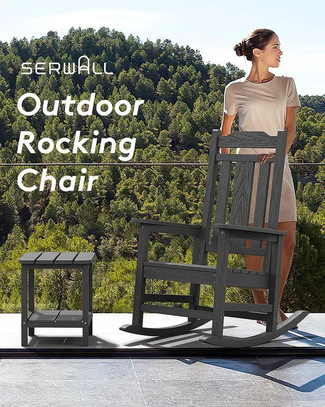 Alt view image 3 of 7 - Outdoor Rocking Chair Gray Set of 8, All Weather Patio Rocking Chair, HDPE Poly Rocking Chair for Adults, Heavy Duty Front Porch Rocker