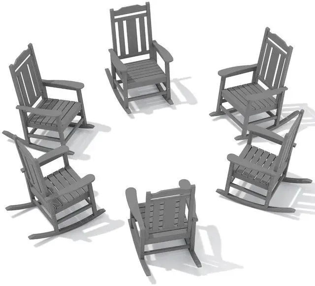 Main image of Outdoor Rocking Chair Set of 6, Patio Rocking Chair Sets, HDPE Rocking Chair for Adults, Gray
