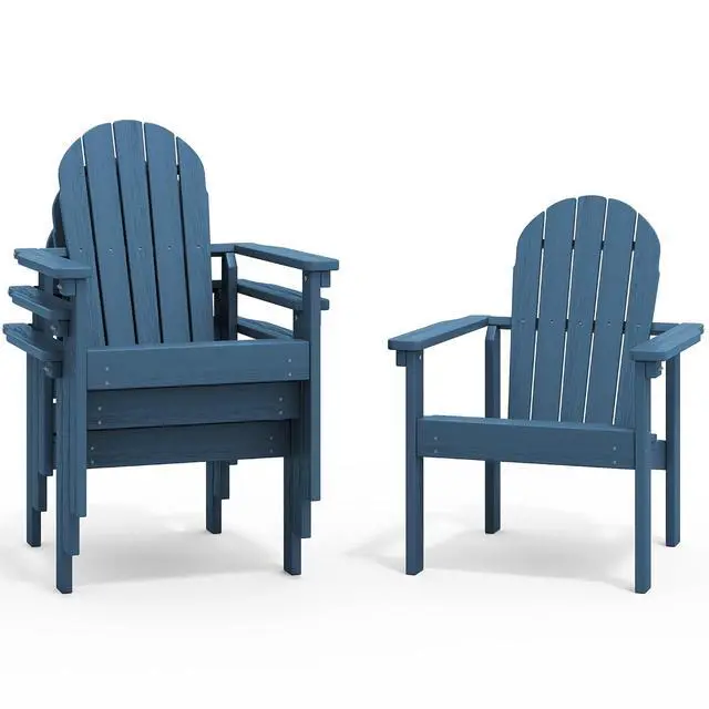 Alt view image 3 of 7 - Stackable Modern Adirondack Chairs Set of 4, HDPE Outdoor Patio Chairs with Space-Saving Design, All-Weather Fire Pit Chairs with Widened Seat for Deck, Backyard, Garden, Lawn (Blue)