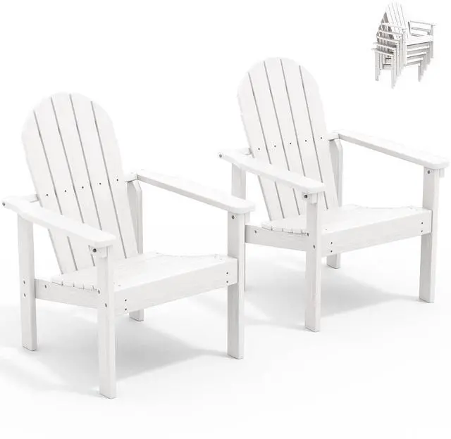 Main image of Stackable Modern Adirondack Chairs Set of 2, HDPE Outdoor Patio Chairs with Space-Saving Design, All-Weather Fire Pit Chairs with Widened Seat for Deck, Backyard, Garden, Lawn (White)