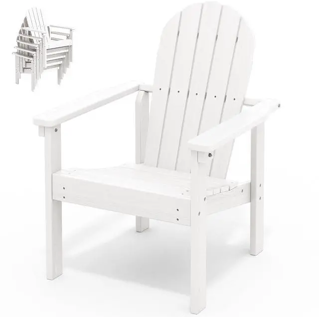 Main image of Stackable Modern Adirondack Chair, HDPE Outdoor Patio Chair with Space-Saving Design, All-Weather Fire Pit Chair with Widened Seat for Deck, Backyard, Garden, Lawn (White)