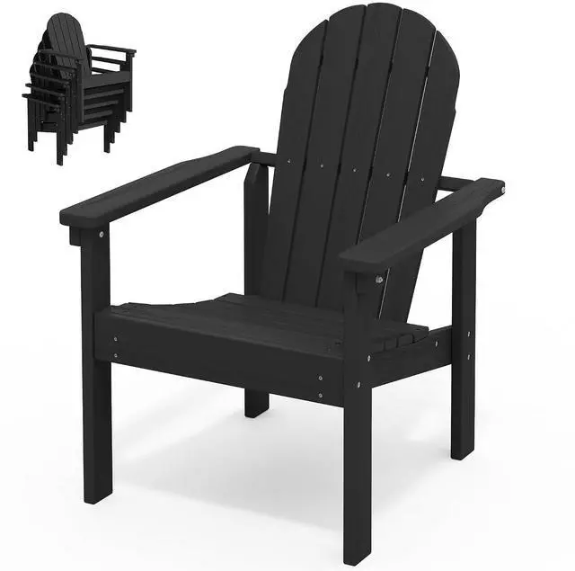 Main image of Stackable Modern Adirondack Chair, HDPE Outdoor Patio Chair with Space-Saving Design, All-Weather Fire Pit Chair with Widened Seat for Deck, Backyard, Garden, Lawn (Black)