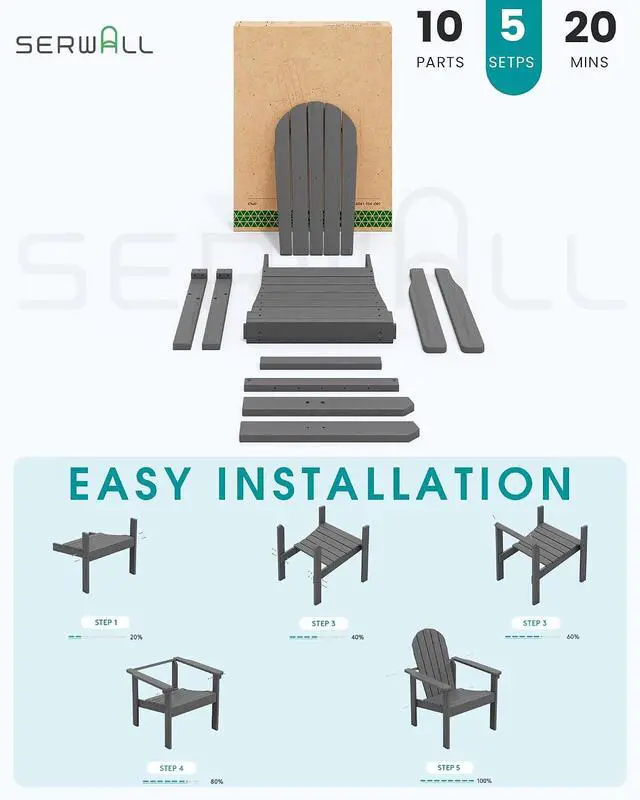 Alt view image 7 of 7 - Stackable Modern Adirondack Chair, HDPE Outdoor Patio Chair with Space-Saving Design, All-Weather Fire Pit Chair with Widened Seat for Deck, Backyard, Garden, Lawn (Grey)