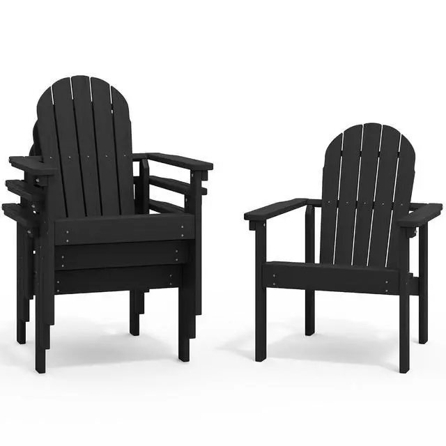 Alt view image 3 of 7 - Stackable Modern Adirondack Chairs Set of 4, HDPE Outdoor Patio Chairs with Space-Saving Design, All-Weather Fire Pit Chairs with Widened Seat for Deck, Backyard, Garden, Lawn (Black)