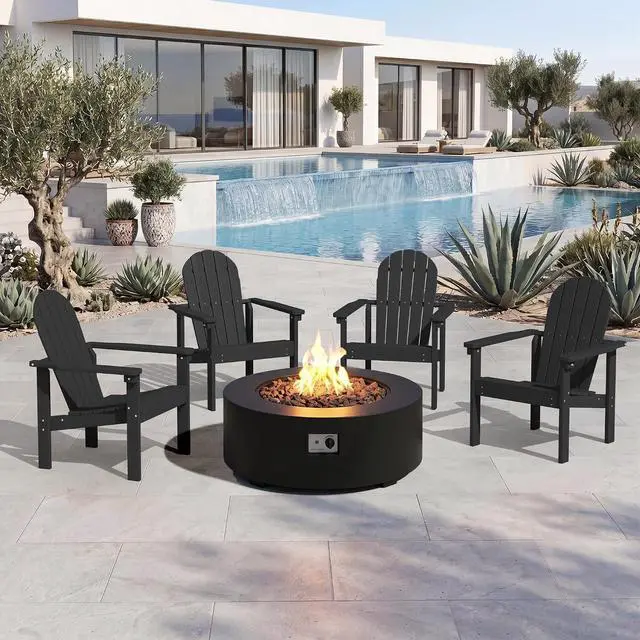Main image of Stackable Modern Adirondack Chairs Set of 4, HDPE Outdoor Patio Chairs with Space-Saving Design, All-Weather Fire Pit Chairs with Widened Seat for Deck, Backyard, Garden, Lawn (Black)