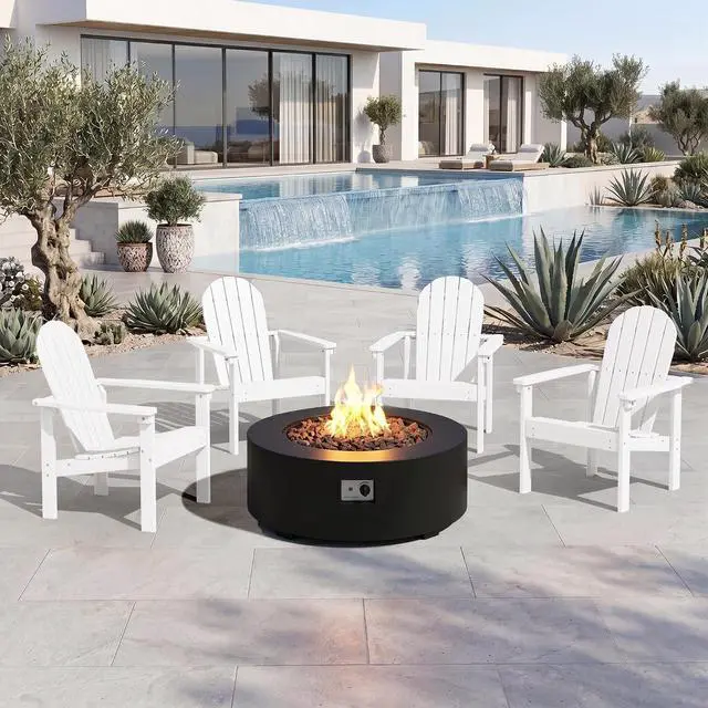 Main image of Stackable Modern Adirondack Chairs Set of 4, HDPE Outdoor Patio Chairs with Space-Saving Design, All-Weather Fire Pit Chairs with Widened Seat for Deck, Backyard, Garden, Lawn (White)
