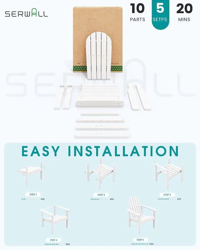 Alt view image 7 of 7 - Stackable Modern Adirondack Chair, HDPE Outdoor Patio Chair with Space-Saving Design, All-Weather Fire Pit Chair with Widened Seat for Deck, Backyard, Garden, Lawn (White)