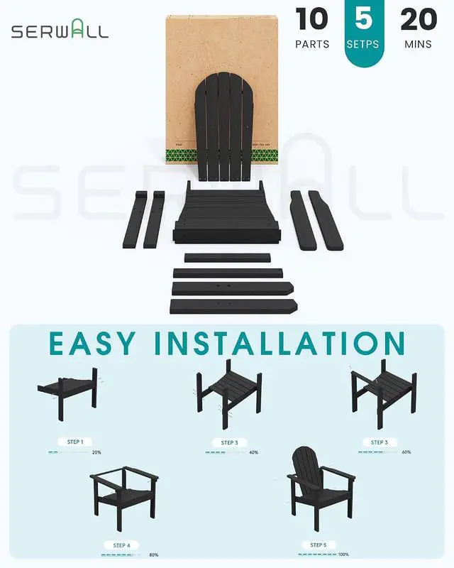 Alt view image 7 of 7 - Stackable Modern Adirondack Chair, HDPE Outdoor Patio Chair with Space-Saving Design, All-Weather Fire Pit Chair with Widened Seat for Deck, Backyard, Garden, Lawn (Black)
