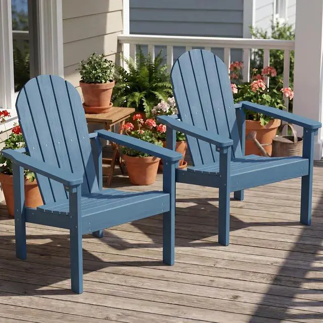 Alt view image 2 of 7 - Stackable Modern Adirondack Chair, HDPE Outdoor Patio Chair with Space-Saving Design, All-Weather Fire Pit Chair with Widened Seat for Deck, Backyard, Garden, Lawn (Blue)