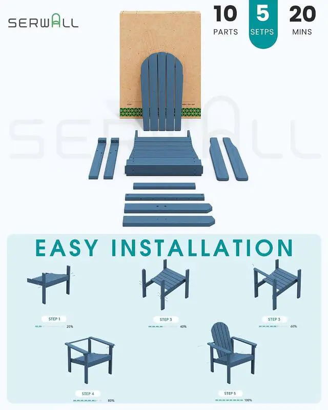 Alt view image 7 of 7 - Stackable Modern Adirondack Chair, HDPE Outdoor Patio Chair with Space-Saving Design, All-Weather Fire Pit Chair with Widened Seat for Deck, Backyard, Garden, Lawn (Blue)