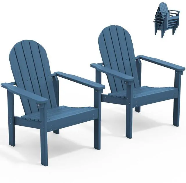 Main image of Stackable Modern Adirondack Chairs Set of 2, Outdoor HDPE Chairs with Space-Saving Design, All-Weather Fire Pit Chairs with Widened Seat for Deck, Backyard, Garden, Lawn (Blue)