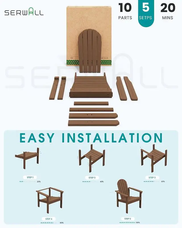 Alt view image 7 of 7 - Stackable Modern Adirondack Chair, HDPE Outdoor Patio Chair with Space-Saving Design, All-Weather Fire Pit Chair with Widened Seat for Deck, Backyard, Garden, Lawn (Brown)