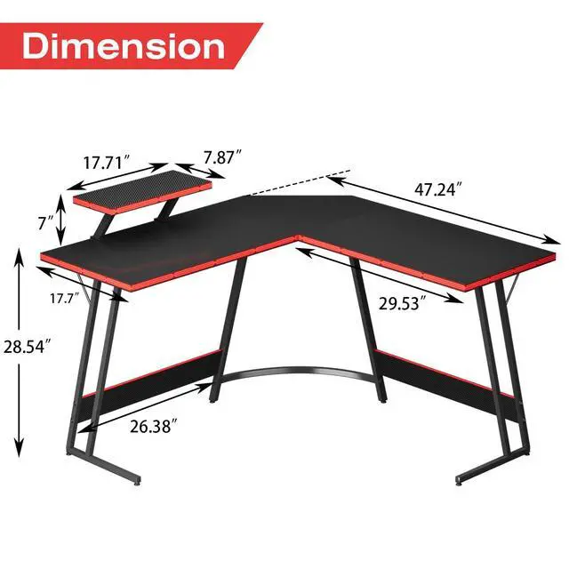 Alt view image 3 of 7 - L Shaped Gaming Desk Computer Corner PC Desk Table with Large Monitor Riser Stand for Home Office Sturdy Writing Workstation (Black, 47 Inch)