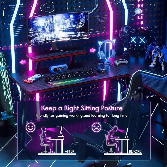 Alt view image 6 of 7 - L Shaped Gaming Desk, 51 Inch Pc Corner Table, Computer Corner Desk with Monitor Stand for Home Office Sturdy Writing Workstation (Large, Black)