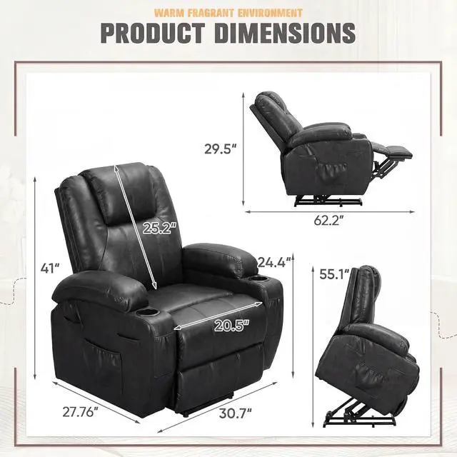 Alt view image 2 of 7 - Power Lift Recliner Chair Electric Lift Recliner for Elderly Power Lift Recliner Chair with Cup Holders Side Pockets for Living Room (Leathaire, Light Black)