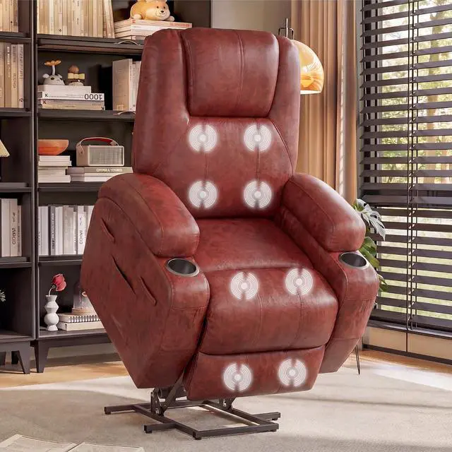 Main image of Power Lift Recliner Chair Electric Lift Recliner for Elderly Power Lift Recliner Chair with Cup Holders Side Pockets for Living Room (Leathaire, Dark Brown)