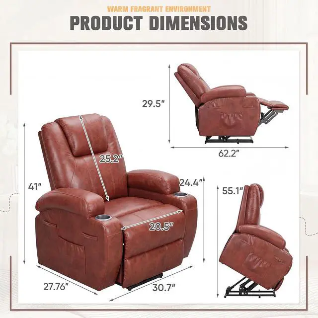 Alt view image 2 of 7 - Power Lift Recliner Chair Electric Lift Recliner for Elderly Power Lift Recliner Chair with Cup Holders Side Pockets for Living Room (Leathaire, Dark Brown)