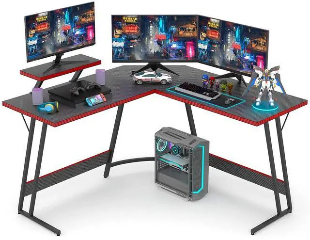 Main image of L Shaped Gaming Desk Computer Desk 51 Office Corner Desk with Monitor Stand Home Gaming Writing Study Table Workstation (Carbon Fibre Black)