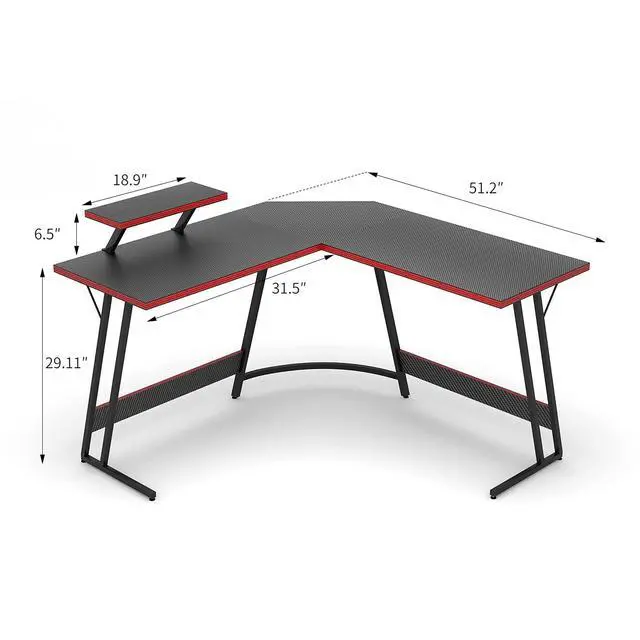 Alt view image 3 of 7 - L Shaped Gaming Desk Computer Desk 51 Office Corner Desk with Monitor Stand Home Gaming Writing Study Table Workstation (Carbon Fibre Black)