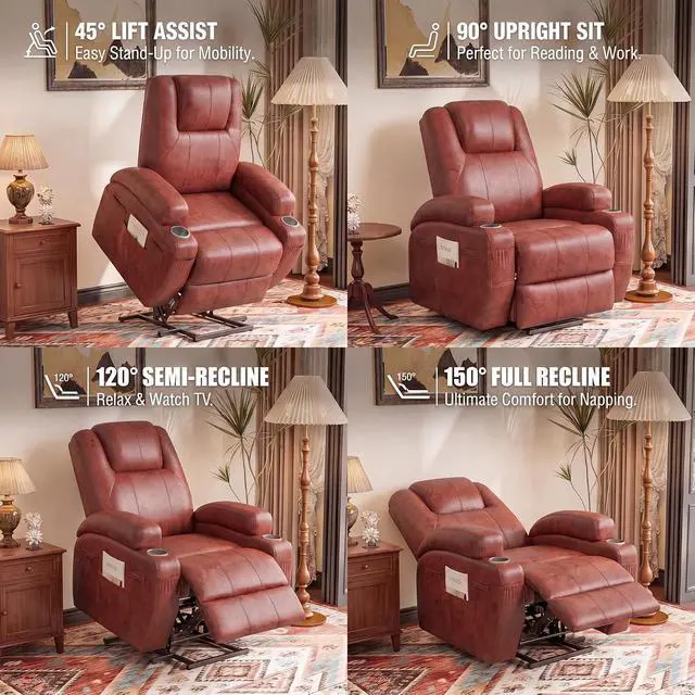 Alt view image 5 of 7 - Power Lift Recliner Chair Electric Lift Recliner for Elderly Power Lift Recliner Chair with Cup Holders Side Pockets for Living Room (Leathaire, Dark Brown)