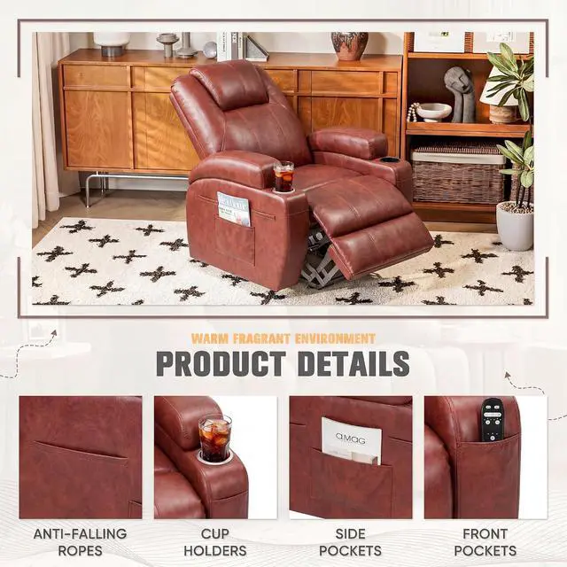 Alt view image 7 of 7 - Power Lift Recliner Chair Electric Lift Recliner for Elderly Power Lift Recliner Chair with Cup Holders Side Pockets for Living Room (Leathaire, Dark Brown)