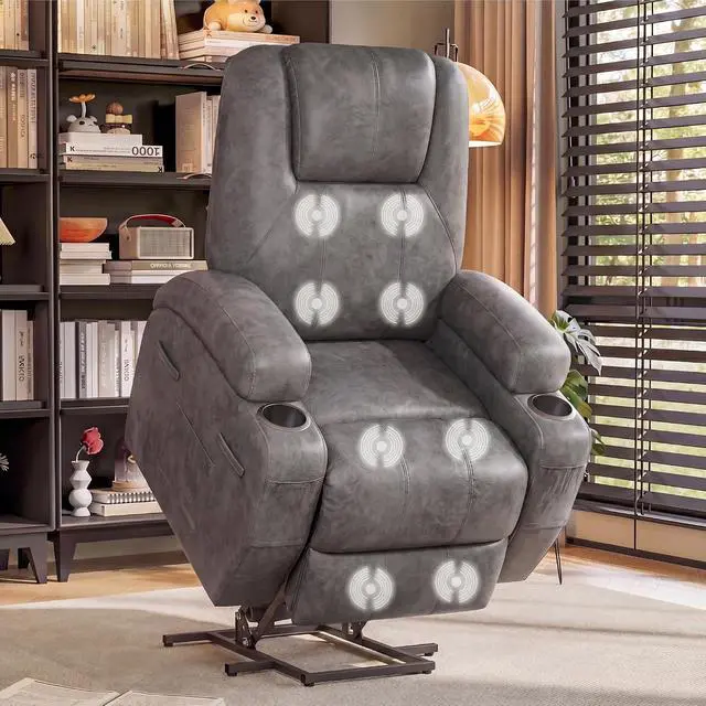 Main image of Power Lift Recliner Chair Electric Lift Recliner for Elderly Power Lift Recliner Chair with Cup Holders Side Pockets for Living Room (Leathaire, Light Gray)