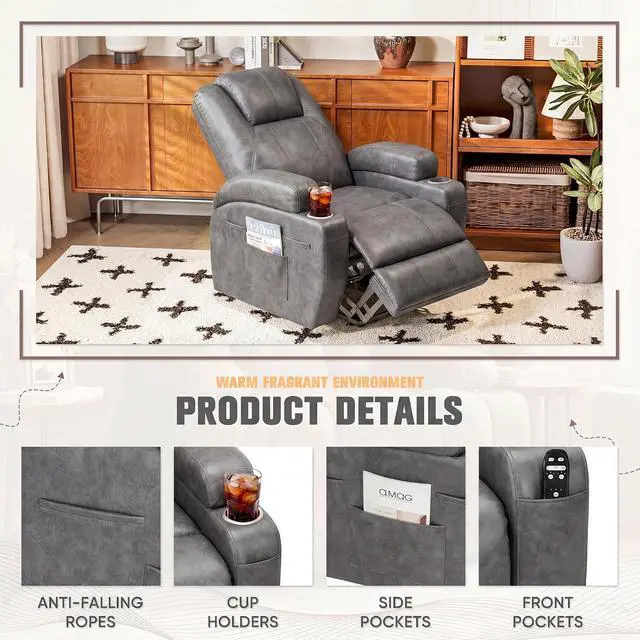 Alt view image 7 of 7 - Power Lift Recliner Chair Electric Lift Recliner for Elderly Power Lift Recliner Chair with Cup Holders Side Pockets for Living Room (Leathaire, Light Gray)