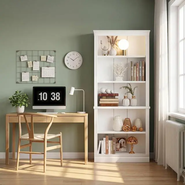 Alt view image 3 of 7 - 5-Shelf Bookcase, Wooden Standing Rack Book Storage Shelves Furniture Selection for Living Room, Bedroom, Home Office (White)