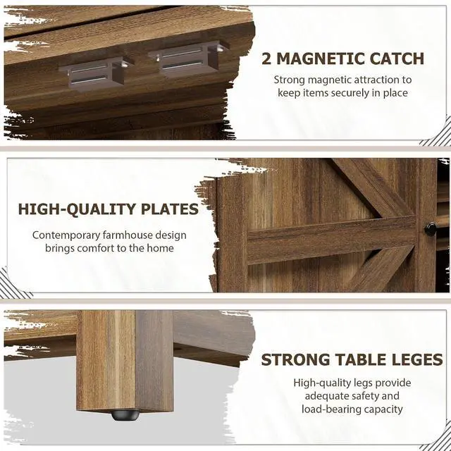 Alt view image 5 of 7 - Bar Cabinet with Drawer & 2 Doors - 31.59" W Rustic Sideboard for Home Bar, Wine Storage & Coffee Station, Farmhouse Style Buffet Storage Cabinet for Kitchen, Dining Room (Rustic Brown)