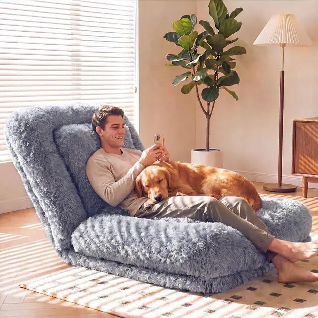 Main image of Human Dog Bed Adjustable, Foldable Human Dog Bed for Adult & Pets with Egg Orthopedic Foam, Adjustable Upholstered Big Bean Bed with 2 Soft Cushions for Living Room, Bedroom (Gray)