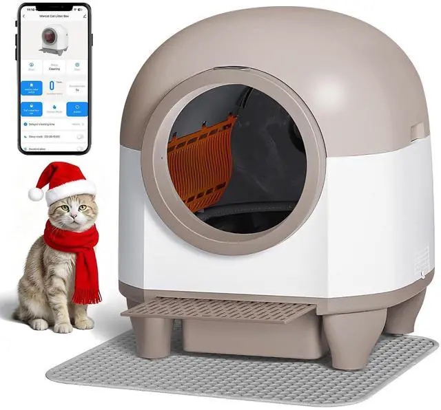 Main image of Automatic Self-Cleaning Litter Box, 90L Large Capacity for Multiple Cats - APP Controlled with Safety Protection, Included Litter Mat & 1 Roll Garbage Bags (Brown)