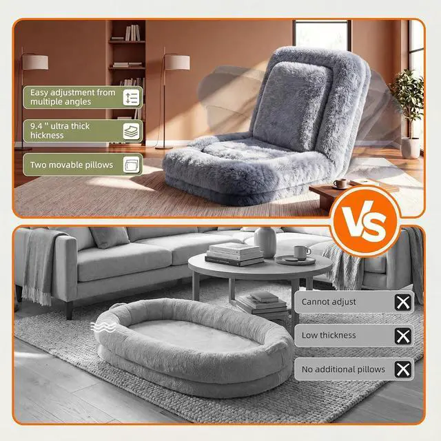 Alt view image 6 of 7 - Human Dog Bed Adjustable, Foldable Human Dog Bed for Adult & Pets with Egg Orthopedic Foam, Adjustable Upholstered Big Bean Bed with 2 Soft Cushions for Living Room, Bedroom (Gray)