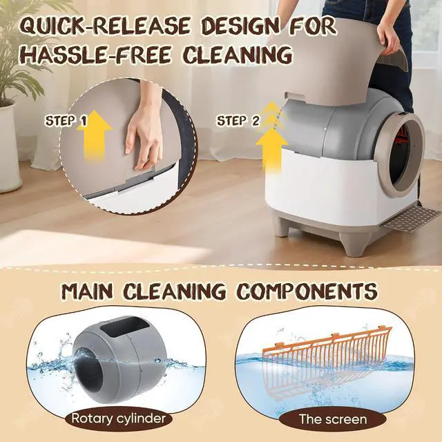 Alt view image 2 of 7 - Automatic Self-Cleaning Litter Box, 90L Large Capacity for Multiple Cats - APP Controlled with Safety Protection, Included Litter Mat & 1 Roll Garbage Bags (Brown)