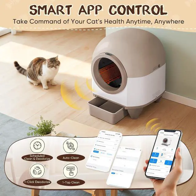 Alt view image 4 of 7 - Automatic Self-Cleaning Litter Box, 90L Large Capacity for Multiple Cats - APP Controlled with Safety Protection, Included Litter Mat & 1 Roll Garbage Bags (Brown)