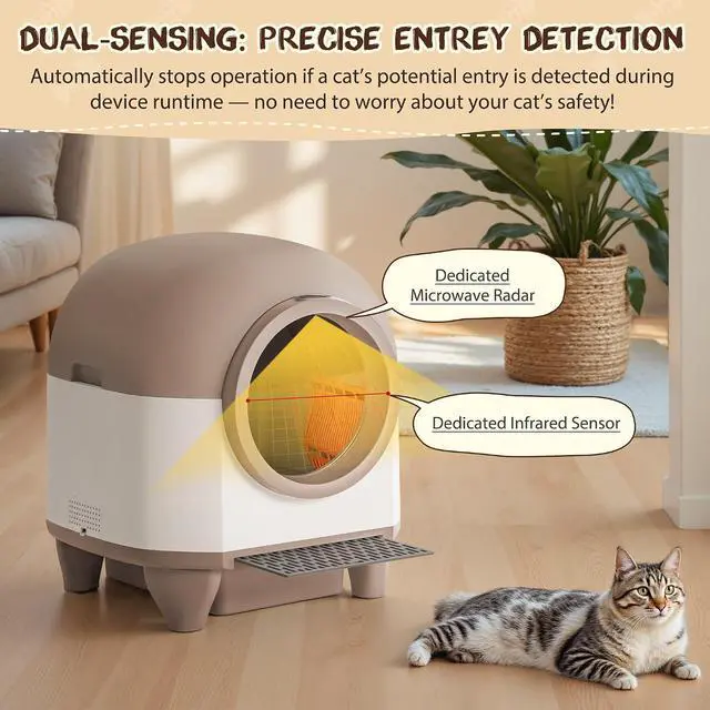 Alt view image 5 of 7 - Automatic Self-Cleaning Litter Box, 90L Large Capacity for Multiple Cats - APP Controlled with Safety Protection, Included Litter Mat & 1 Roll Garbage Bags (Brown)