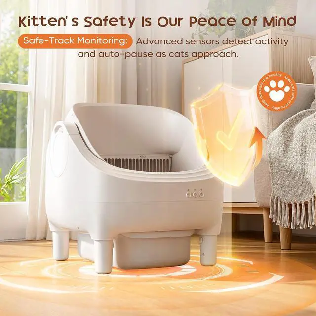 Alt view image 3 of 7 - Open-Top Cat Litter Box Electric Auto-Cleaning System, Reliable Odor Management, Smart APP Support, 15L Large-Capacity Waste Bin, Trash Bags & Mat Included (White)