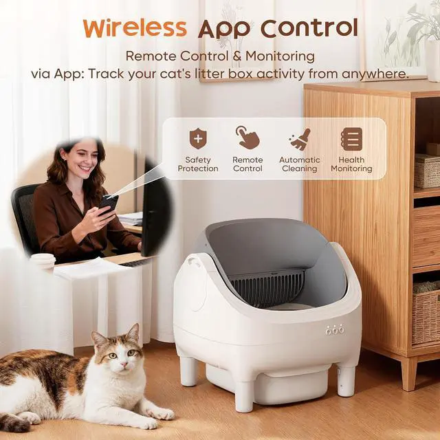 Alt view image 2 of 7 - Open-Top Cat Litter Box Electric Auto-Cleaning System, Reliable Odor Management, Smart APP Support, 15L Large-Capacity Waste Bin, Trash Bags & Mat Included (Gray)