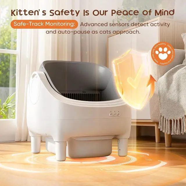Alt view image 3 of 7 - Open-Top Cat Litter Box Electric Auto-Cleaning System, Reliable Odor Management, Smart APP Support, 15L Large-Capacity Waste Bin, Trash Bags & Mat Included (Gray)