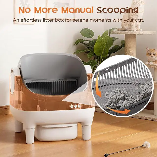 Alt view image 5 of 7 - Open-Top Cat Litter Box Electric Auto-Cleaning System, Reliable Odor Management, Smart APP Support, 15L Large-Capacity Waste Bin, Trash Bags & Mat Included (Gray)