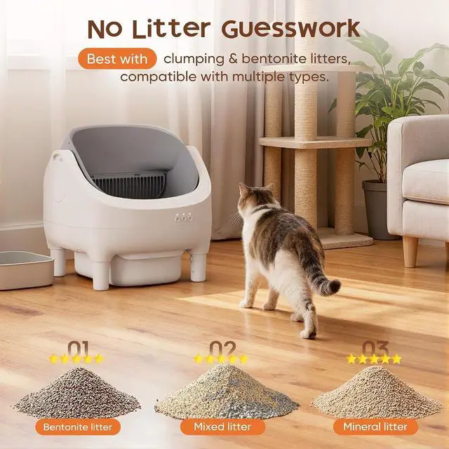 Alt view image 6 of 7 - Open-Top Cat Litter Box Electric Auto-Cleaning System, Reliable Odor Management, Smart APP Support, 15L Large-Capacity Waste Bin, Trash Bags & Mat Included (Gray)
