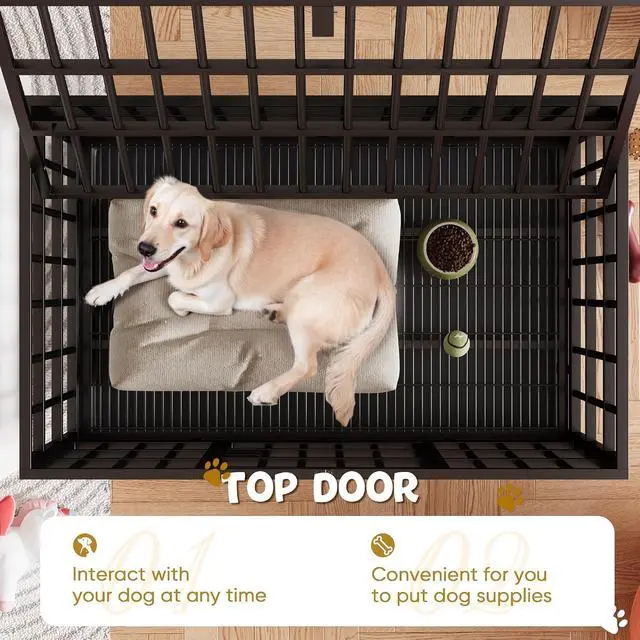 Alt view image 3 of 7 - 47/42/37 Inch Dog Crate, Large Dog Kennel Heavy Duty Steel Dog Cage with Double Doors Wheels Removable Tray, Escape Proof Large Dog Crate for Big Dogs (47.2'' L x 30''W x 34.6''H)