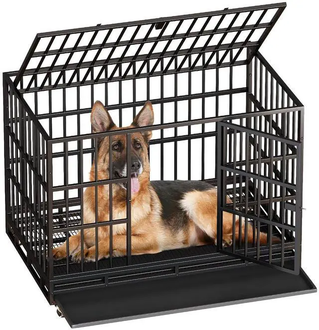 Main image of 47/42/37 Inch Dog Crate, Large Dog Kennel Heavy Duty Steel Dog Cage with Double Doors Wheels Removable Tray, Escape Proof Large Dog Crate for Big Dogs (47.2'' L x 30''W x 34.6''H)