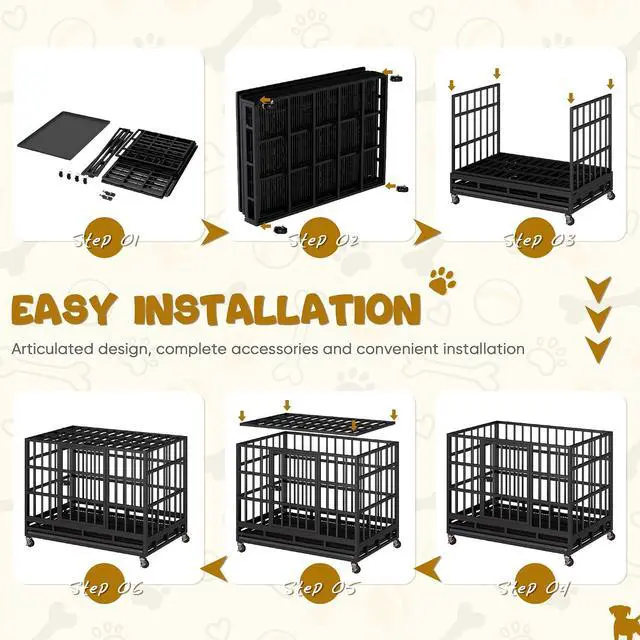 Alt view image 6 of 7 - 47/42/37 Inch Dog Crate, Large Dog Kennel Heavy Duty Steel Dog Cage with Double Doors Wheels Removable Tray, Escape Proof Large Dog Crate for Big Dogs (47.2'' L x 30''W x 34.6''H)