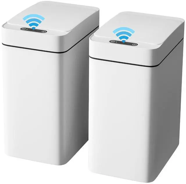 Main image of Bathroom Trash Can with Lid 2.5 Gallon, Motion Sensor Trash Can 2 Pack, Slim Automatic Garbage Can, Touchless Smart Wastebaskets Waterproof for Bathroom, Kitchen, Office (2, White)