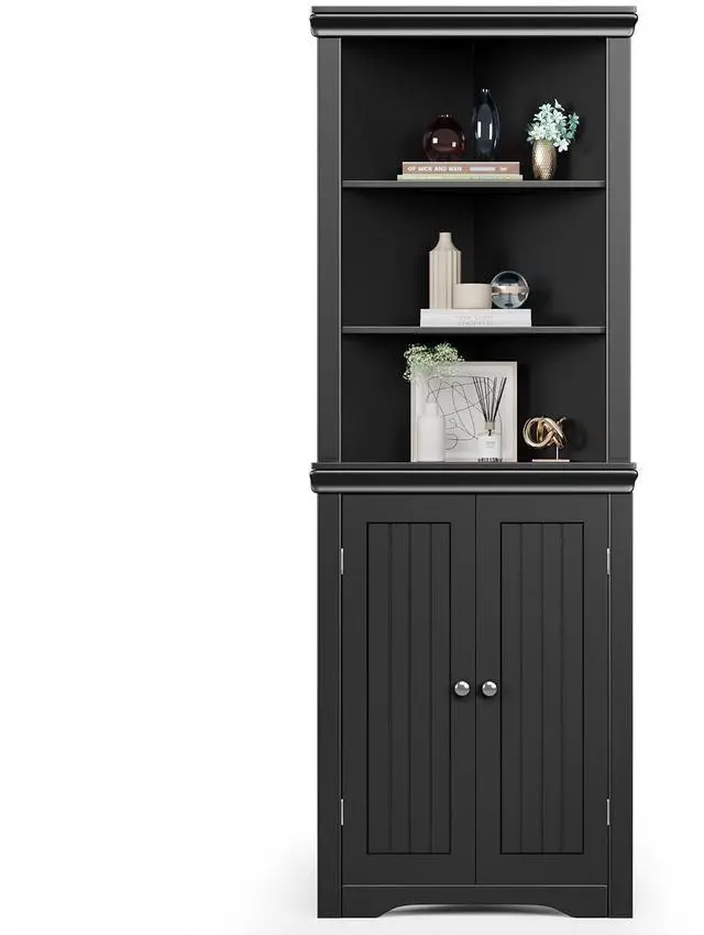 Main image of Corner Cabinet Corner Bathroom Cabinet with 2 Doors and 3 Tier Shelves Free Standing Corner Storage Cabinet for Bathroom, Living Room, Bedroom or Kitchen (Black)